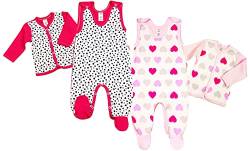 KLEKLE Baby 2 er Set - 2x Baby Strampler und 2x Wickelshirt - Baby Shirt und Schlafanzug für Mädchen - 2-Pack - 100% Baumwolle - Babykleidung - 1-3m - Herzen - Rosa und Dunkelrosa von KLEKLE