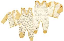 KLEKLE Baby 2 er Set - 2x Baby Strampler und 2x Wickelshirt - Baby Shirt und Schlafanzug für Unisex - 2-Pack - 100% Baumwolle - Babykleidung - 0-1m - Esel und Teddybär - Beige von KLEKLE