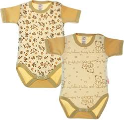 KLEKLE Baby Body - Body Kurzarm Unisex - 2er-Pack - mit Druckknöpfen - 100% Baumwolle - Babykleidung - 3 Jahre - 4 Jahre - Esel und Teddybär - Beige von KLEKLE