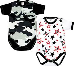 KLEKLE Baby Body - Body Kurzarm für Junge - 2er-Pack - mit Druckknöpfen - 100% Baumwolle - Babykleidung - 2 Jahre - 3 Jahre - Tarn und Sterne - Schwarz und Weiß von KLEKLE