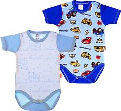 KLEKLE Baby Body - Body Kurzarm für Junge - 2er-Pack - mit Druckknöpfen - 100% Baumwolle - Babykleidung - 3 Jahre - 4 Jahre - Autos und Teddybär - Blau von KLEKLE