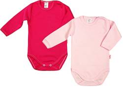 KLEKLE Baby Body - Body Langarm - Unisex - 2er-Pack - mit Druckknöpfen - 100% Baumwolle - Babykleidung - 0-1m - Rosa und Amaranth von KLEKLE