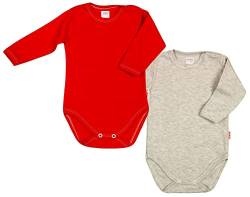 KLEKLE Baby Body - Body Langarm - Unisex - 2er-Pack - mit Druckknöpfen - 100% Baumwolle - Babykleidung - 12m-18m - Rot und Grau Melange von KLEKLE