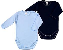 KLEKLE Baby Body - Body Langarm - Unisex - 2er-Pack - mit Druckknöpfen - 100% Baumwolle - Babykleidung - 18m - 2 Jahre - Blau und Marineblau von KLEKLE