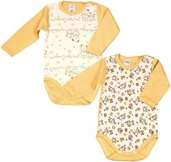 KLEKLE Baby Body - Body Langarm Unisex - 2er-Pack - mit Druckknöpfen - 100% Baumwolle - Babykleidung - 18m - 2 Jahre - Esel und Teddybär - Beige von KLEKLE