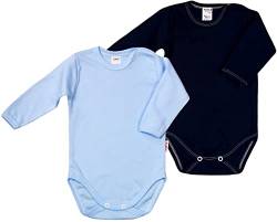 KLEKLE Baby Body - Body Langarm - Unisex - 2er-Pack - mit Druckknöpfen - 100% Baumwolle - Babykleidung - 1m-3m - Blau und Marineblau von KLEKLE