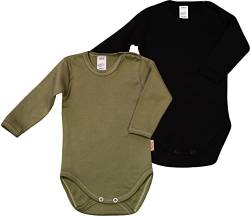 KLEKLE Baby Body - Body Langarm - Unisex - 2er-Pack - mit Druckknöpfen - 100% Baumwolle - Babykleidung - 6m-9m - Khaki und Schwarz von KLEKLE