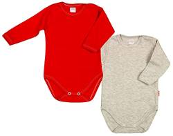 KLEKLE Baby Body - Body Langarm - Unisex - 2er-Pack - mit Druckknöpfen - 100% Baumwolle - Babykleidung - 9m-12m - Rot und Grau Melange von KLEKLE