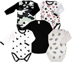 KLEKLE Baby Body - Body Langarm Unisex - 5er-Pack - mit Druckknöpfen - 100% Baumwolle - Babykleidung - Schwarz und Weiß - 56 von KLEKLE