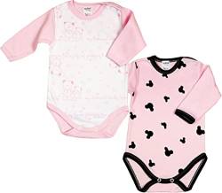 KLEKLE Baby Body - Body Langarm für Mädchen - 2er-Pack - mit Druckknöpfen - 100% Baumwolle - Babykleidung - 0-1m - Maus und Teddybär - Rosa von KLEKLE