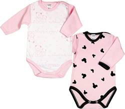 KLEKLE Baby Body - Body Langarm für Mädchen - 2er-Pack - mit Druckknöpfen - 100% Baumwolle - Babykleidung - 12m-18m - Maus und Teddybär - Rosa von KLEKLE