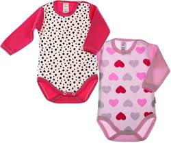 KLEKLE Baby Body - Body Langarm für Mädchen - 2er-Pack - mit Druckknöpfen - 100% Baumwolle - Babykleidung - 3 Jahre - 4 Jahre - Herzen - Rosa und Dunkelrosa von KLEKLE