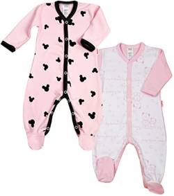 KLEKLE Baby Strampler - Schlafanzug - 2er-Pack - Walkoverall Baby mit Druckknöpfen - 100% Baumwolle - Babykleidung - 1-3m - Maus und Teddybär - Rose - für Mädchen von KLEKLE