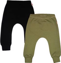 KLEKLE Pumphose - Lange Babyhosen mit elastischem Gummi - Baby Hosen 2er Pack - Unisex - Oeko-TEX-Zertifikat Standard 100-74 - Khaki und Schwarz von KLEKLE