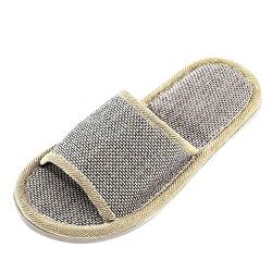 Flachs Hausschuhe Herren Pantoffeln Offener Zeh Flache Slippers Unisex Liebespaar Pantoffeln Home Rutschfest Damen Hüttenschuhe drinnen und draußen Herrenpantoffel von KLGR