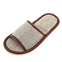 KLGR Flachs Hausschuhe Herren Pantoffeln Offener Zeh Flache Slippers Unisex Liebespaar Pantoffeln Home Rutschfest Damen Hüttenschuhe drinnen und draußen Herrenpantoffel, Kaffee, 44 EU von KLGR