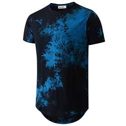 Herren T-Shirt Hip Hop Tie-Dyed Hipster Curve Hem - Blau - X-Groß von KLIEGOU