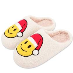 KLKIT Hausschuhe Damen Winter Herren Baumwolle lächelndem Gesicht Pantoffeln Warme Plüsch Hausschuhe Unisex Weiche Bequeme rutschfeste Cozy Slippers von KLKIT