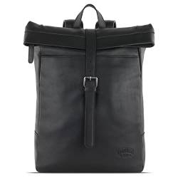 Klondike 1896 Gold Donald Rolltop Rucksack aus Leder, Laptoprucksack 15" in schwarz von KLONDIKE 1896