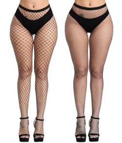 KLONKEE 2 PCS Netzstrumpfhose Schwarz für Damen, Fishnet Stockings Strumpfhosen Netzstrümpfe Fischnetz Strümpfe Sexy Elastisch Hohe Taille Strumpfhosen von KLONKEE