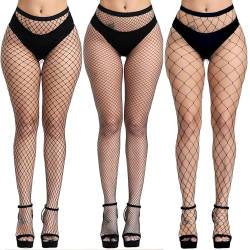 KLONKEE Netzstrumpfhose Schwarz für Damen, Fishnet Stockings Strumpfhosen Netzstrümpfe Fischnetz Strümpfe Sexy Elastisch Hohe Taille Strumpfhosen（3 PCS） von KLONKEE