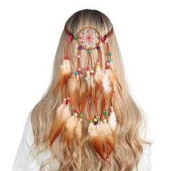 KLOVA Haarband im Bohemia-Stil mit Federn, Ethno-Stil, Traumfänger, Netz, Stirnband für Mädchen, Festival, Halloween von KLOVA