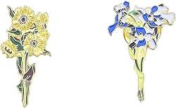 Blume Brosche 2 Pack, Van Gogh Sonnenblume und Iris Brosche Pin, Kinder Cartoon personalisierte Pin, Abzeichen Dekoration Pin für Jacke/Krawatte/Rucksack von KLUFO