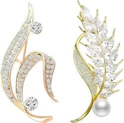 Damen Brosche, 2er Set Strass Brosche, elegante Gold Kristall Blume Hochzeit Bouquet Brosche von KLUFO