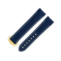 KLVN Uhrenarmband mit gebogenem Ende, 20 mm, für Omega-Armband für AT150 Seamaster 300 Planet Ocean De Ville Speedmaster, blau-weiße Linie, hochdichtes Nylon-Rindsleder, 20 mm, Achat von KLVN