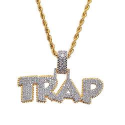KMASAL Jewelry Halskette mit Anhänger im Hip-Hop-Stil, 18 Karat Gold, Mikro-Pavé-Diamant, Cubic Zirkonia, Halskette für Damen und Herren von KMASAL