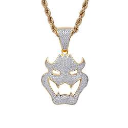 KMASAL Jewelry Herren-Anhänger Hip Hop Iced Out Bling CZ Diamant Vampir Bull 18 K Gold und Silber vergoldet mit 61 cm Edelstahl-Kette, Metall, zirkonia von KMASAL
