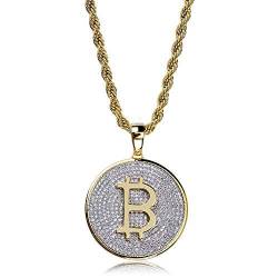 KMASAL Schmuck Hip Hop Iced Out Bling Persönlichkeit Bitcoin Anhänger 18 Karat Vergoldet Kette Halskette Für Männer Frauen von KMASAL