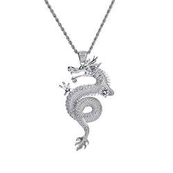 KMASAL Schmuck Hip Hop Iced Out Bling Voll CZ Drachen Anhänger Weißes Gold Überzogene Kette Kreative Punk Halskette für Männer Frauen von KMASAL