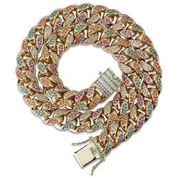 LC8 Jewelry Herren-Halskette, 14 mm x 18 mm breit, luxuriös, Hip Hop, Iced Out, Diamant, bunt, Zirkonia, Miami, Regenbogenfarben, kubanische Gliederkette, Halskette, 14 Karat vergoldet, Messing, 0 von KMASAL