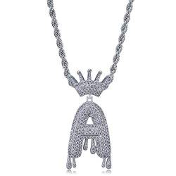 LC8 Jewelry Unisex Hip Hop Micro-Pave Kunstdiamant Iced Out Bling Glänzend Krone Initiale Dripping Bubble Buchstaben CZ Anhänger mit Seilkette für Männer Frauen, Metall, Zirkonia von KMASAL