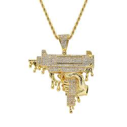 Moca Jewelry Iced Out Exquisite Hand Gun Big Size Anhänger 18 K vergoldet Bling CZ Simuliert Diamant Hip Hop Halskette für Männer Frauen, Messing, 0, gold, xiangl3 von KMASAL