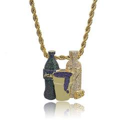 Moca Schmuck Hip Hop Iced Out Bling Personalisierte Flasche Anhänger 18 Karat Vergoldete Kette Halskette für Männer Frauen von KMASAL