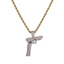 Moca Schmuck Iced Out Kreative Pistole Anhänger 18 Karat Vergoldet Bling CZ Simulierte Diamant Hip Hop Halskette für Männer Frauen von KMASAL