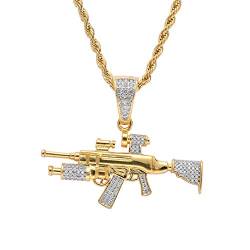 Moca Schmuck Iced Out Sniper Gun Form Anhänger 18 Karat Vergoldete Kette Bling CZ Simulierte Diamant Hip Hop Halskette für Männer Frauen von KMASAL