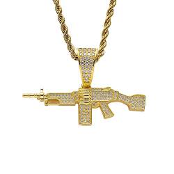 Moca schmuck vereist maschinengewehr anhänger 18 karat vergoldet kette bling cz simuliert diamant hip hop halskette für männer frauen (gold) von KMASAL