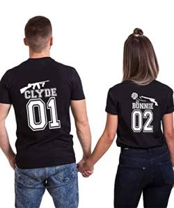 Bonnie und Clyde Partnerlook Tshirt Pärchen,Reine Baumwolle Couple-Shirt Geschenk für Verliebte(Preis FÜR 1 T-Shirt) Clyde-Black-M von KMCOJIA