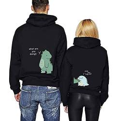 KMCOJIA Süßer Dinosaurier Pärchen Hoodie，Reine Baumwolle Lange Ärmel Kapuzenpullover（1 Stücke ） Green Dinosaur-Black-2XL von KMCOJIA