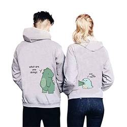 KMCOJIA Süßer Dinosaurier Pärchen Hoodie，Reine Baumwolle Lange Ärmel Kapuzenpullover（1 Stücke ） Green Dinosaur-Grey-2XL von KMCOJIA