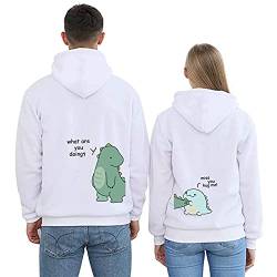 KMCOJIA Süßer Dinosaurier Pärchen Hoodie，Reine Baumwolle Lange Ärmel Kapuzenpullover（1 Stücke ） Green Dinosaur-White-XL von KMCOJIA