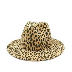 Hüte Unisex Leopardenmuster Modehut Hut mit flacher Krempe Wolle Polyester Partyhut Panamahut Jazzhut (Farbe: 1, Größe: 59-61 cm) von KMGJC