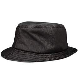 KMGJC Bucket Hats Mittleren Alters Fischerhut Lederhut Herren Herbst Und Winter Schaffell Leder Bucket Hat Angelhut Damenhut Lederhut (Color : Black, Size : XXL) von KMGJC