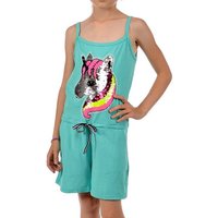 KMISSO Jumpsuit Mädchen Jumpsuit kurz Wendepailletten Einhorn (1-tlg) elastischer Bund von KMISSO