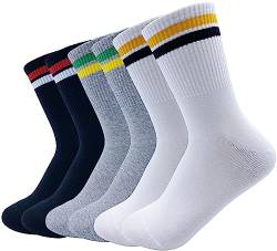 MK SOCKS Baumwolle Streifen Athletik Sport Running Retro Cute Matching School Crew Socks für Männer/Frauen (DE/NL/SE/PL, Alphanumerisch, M, Regular, Regular, 3 Farben 2 Streifen) von KMK SOCKS