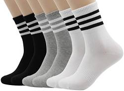 MK SOCKS Baumwolle Streifen Athletik Sport Running Retro Cute Matching School Crew Socks für Männer/Frauen (DE/NL/SE/PL, Alphanumerisch, M, Regular, Regular, 3 Streifen) von KMK SOCKS