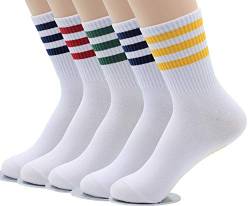 MK SOCKS Baumwolle Streifen Athletik Sport Running Retro Cute Matching School Crew Socks für Männer/Frauen (DE/NL/SE/PL, Alphanumerisch, M, Regular, Regular, 5 Farben) von KMK SOCKS